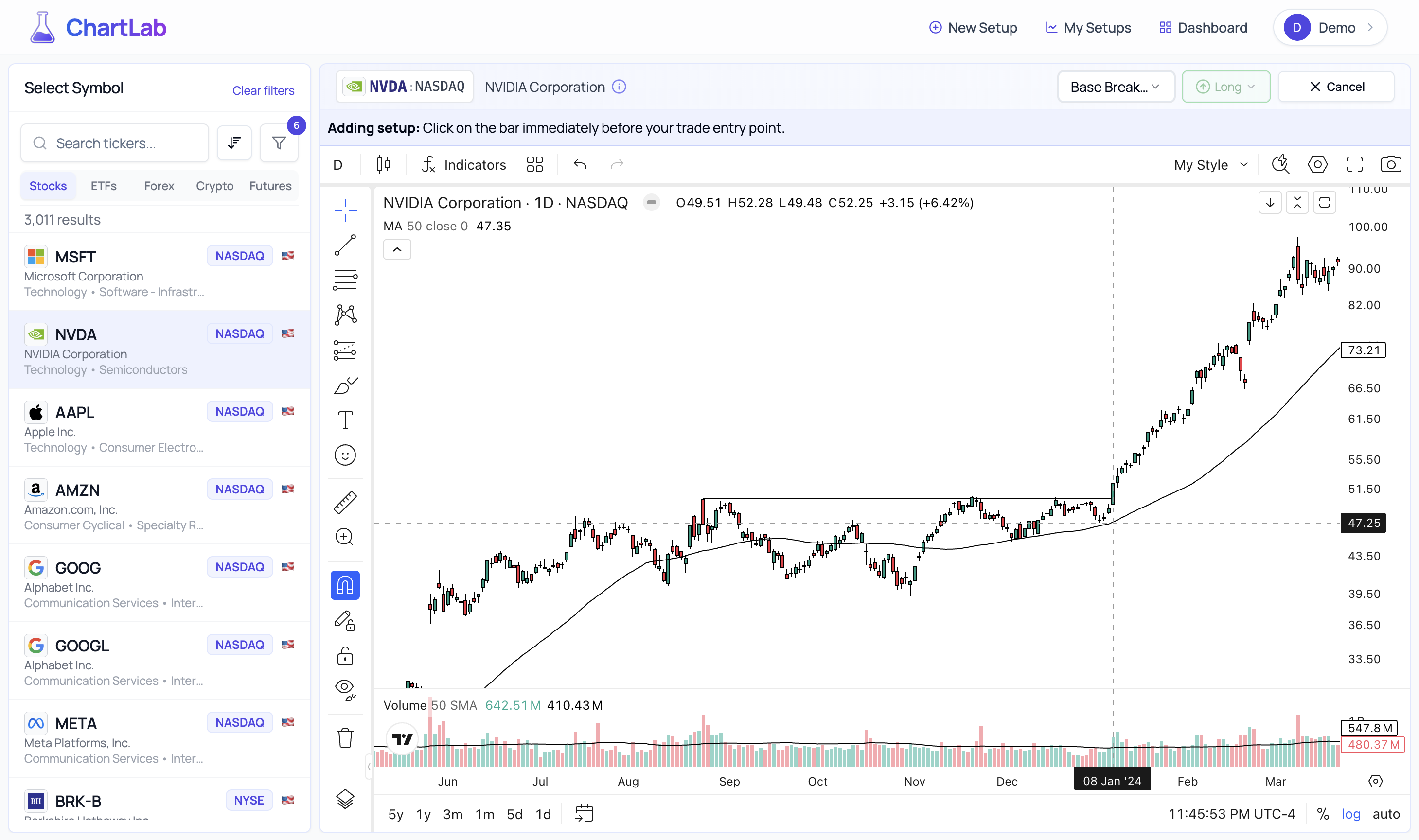 Different Pattern Selected - Base Breakout view