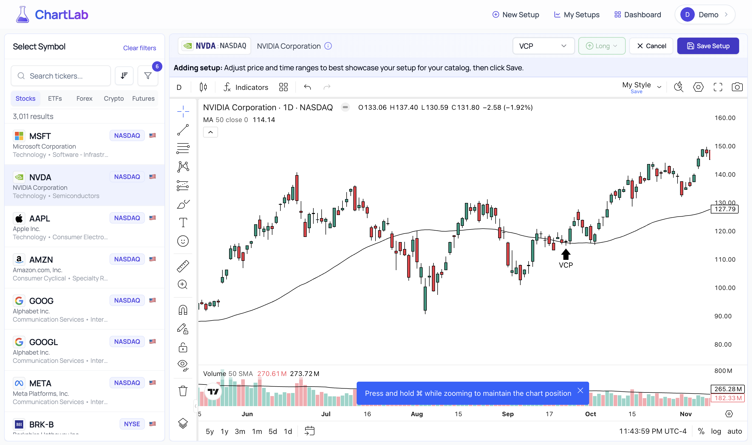 Setup Marked - Ready to save your analysis