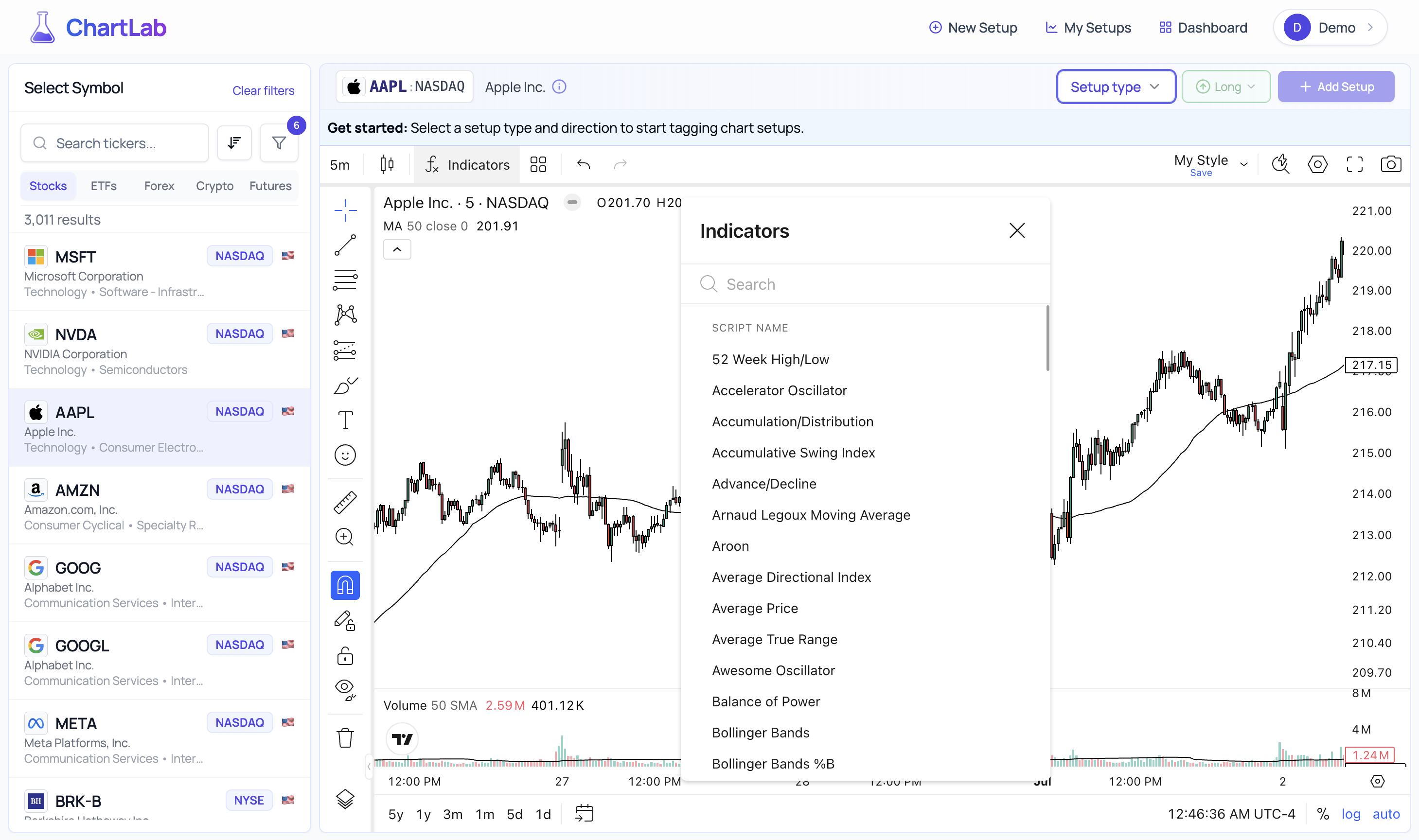 TradingView Indicators Panel - Professional-grade analysis tools