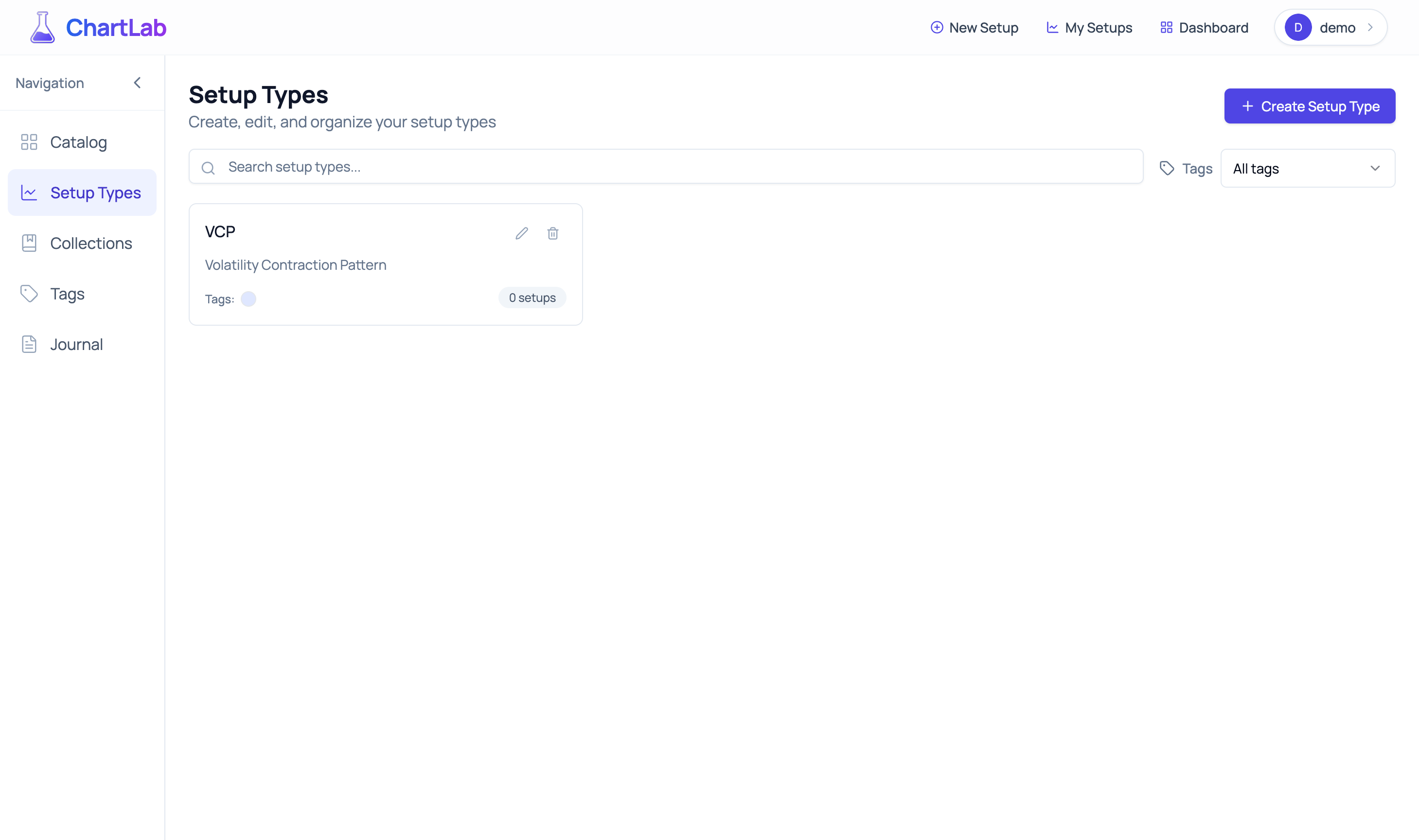 First Setup Type Created - Your pattern library begins