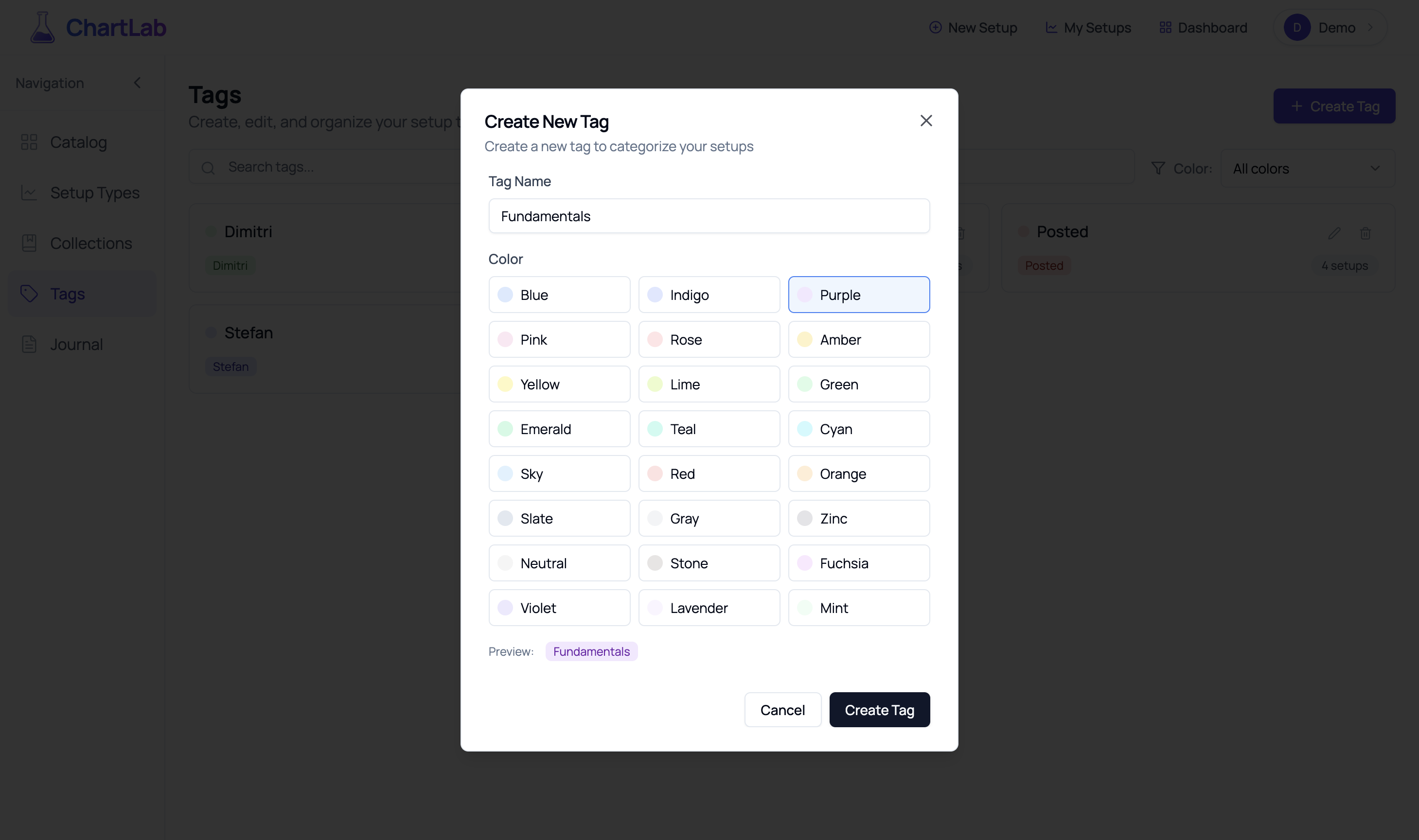 Create new tag dialog - Define your tag with color coding